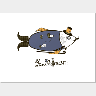 Fish gentleman illustration Posters and Art